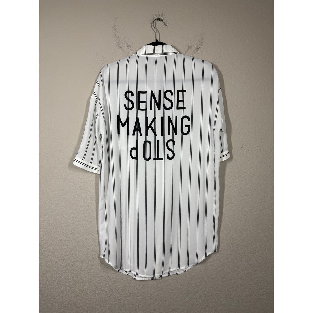 Puella 155/80A/XS US Tunic Shirt White Striped Button Up "Stop Making Sense"